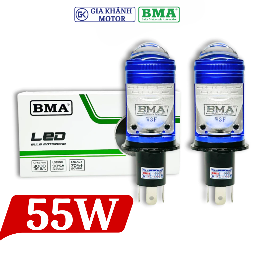 Đèn Pha LED Bi Cầu Mini BMA W3F 55W Chân H4 Lắp Ô Tô Xe Máy